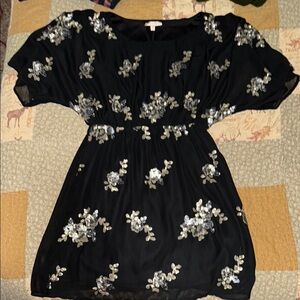 Black Dress with Silver Floral Embellishments